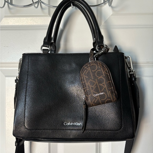 Calvin Klein Black Handbag with Brown Monogram Keychain (NEW) - Picture 1 of 4